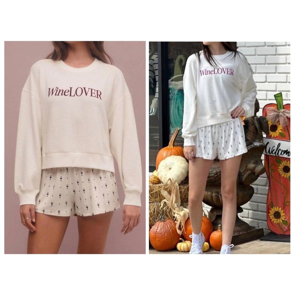 Z SUPPLY WineLOVER Long Sleeve Top in Bone Size S
